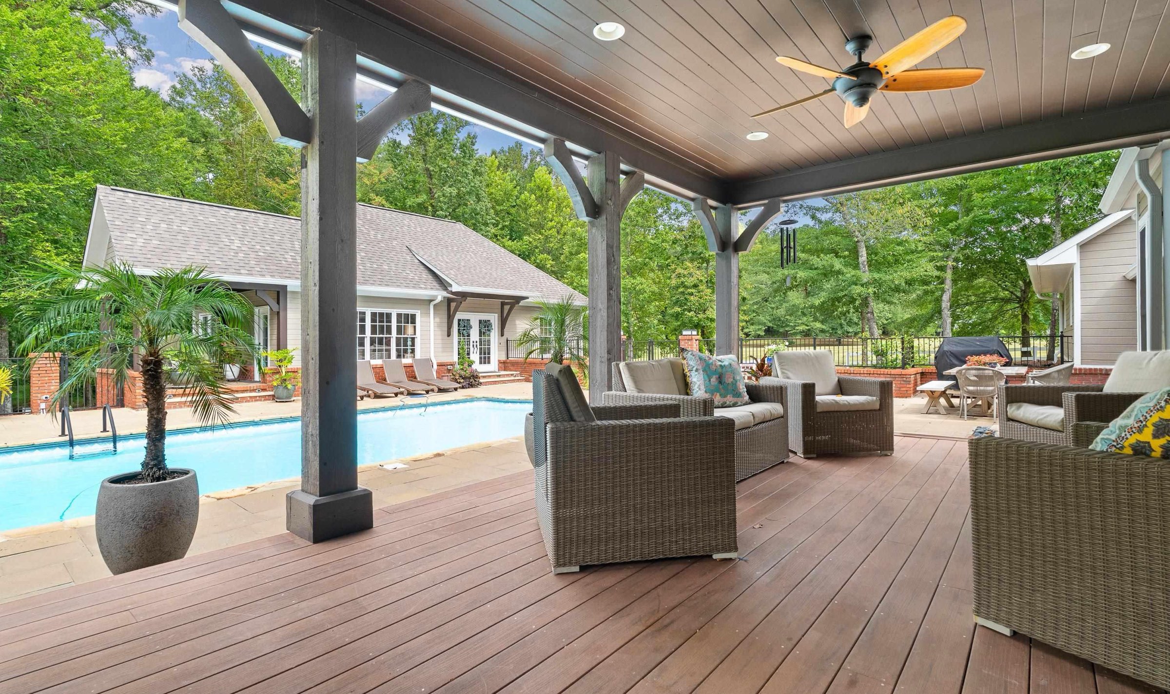 Covered poolside pavilion overlooking the resort pool